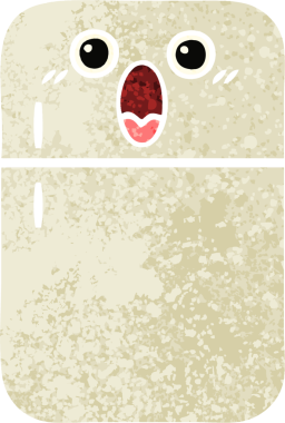 Bir insan tarafından çizilmiş buzdolabının retro çizim tarzı karikatürü.