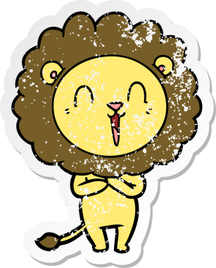 Bir insan tarafından çizilmiş gülen aslan çıkartması.