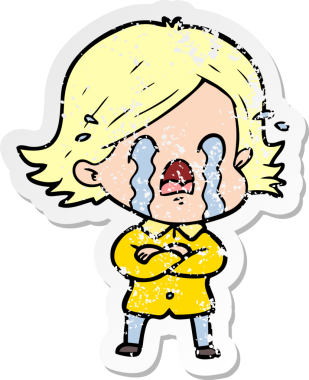 Bir insan tarafından çizilmiş ağlayan karikatürlü bir kadının sıkıntılı çıkartması.