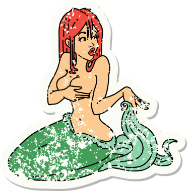 Bir insan tarafından çizilmiş geleneksel bir deniz kızı stili dövmesi.