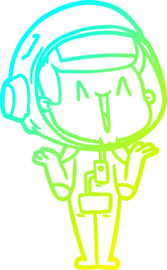 Bir insanın omuzlarını silkeleyen mutlu bir astronotun soğuk gradyan çizgisi