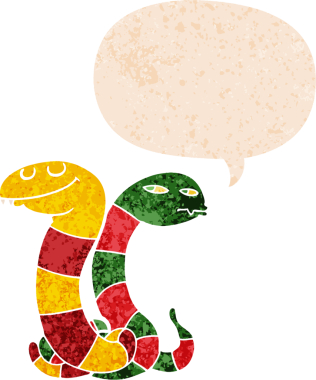 Bir insan tarafından çizilmiş, grunge 'de konuşma baloncuğu olan çizgi film yılanları.