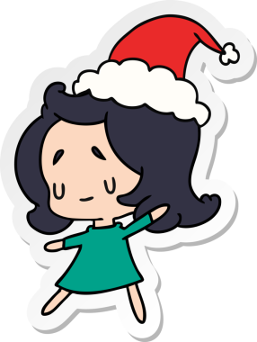 Bir insan tarafından çizilmiş Kawai kızının el çizimi Noel çıkartması.