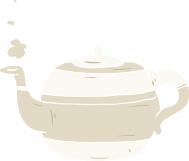 Bir insan tarafından çizilmiş düz renkli çizgi film çaydanlığı