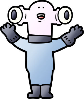 Bir insan tarafından çizilmiş dost canlısı uzaylı çizgi filmi.