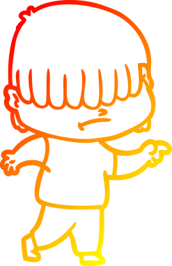 Bir insan tarafından çizilmiş dağınık saçlı bir çizgi film çocuğunun sıcak çizgi çizimi.