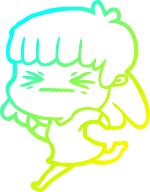 Bir insan tarafından çizilmiş kızgın bir kızın soğuk çizgi çizimi.