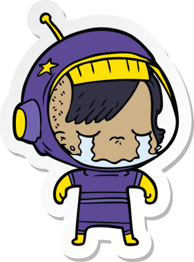 Bir insan tarafından çizilmiş, ağlayan astronot bir kızın çıkartması.