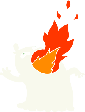 Bir insan tarafından çizilmiş düz renk çizgi film ateş soluyan hayalet.