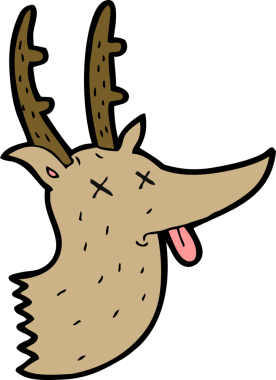 Bir insan tarafından çizilmiş karikatür geyiği kafası.