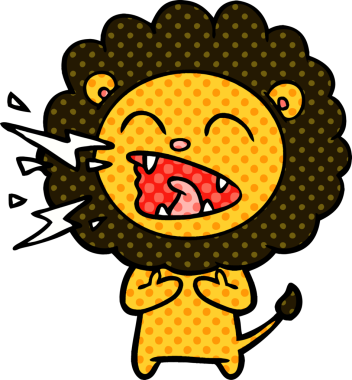 Bir insan tarafından çizilmiş kükreyen aslan çizgi filmi.