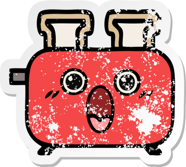 Bir insan tarafından çizilmiş bir ekmek kızartma makinesinin hüzünlü çıkartması.