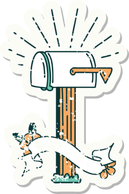 Bir insan tarafından çizilmiş eski dövme stili kapalı posta kutusu etiketi.