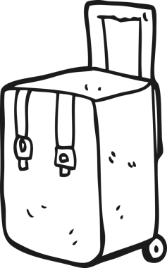 Bir insan tarafından çizilmiş siyah beyaz bir bavul.