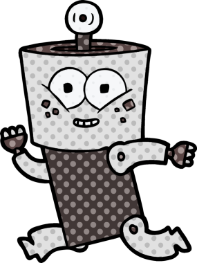 Bir insan tarafından çizilmiş mutlu çizgi film robotu