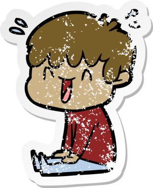 Bir insan tarafından çizilmiş gülen bir çizgi film karakterinin sıkıntılı çıkartması.