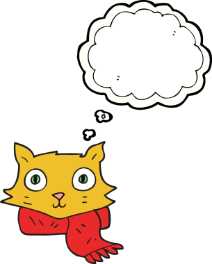 Bir insan tarafından çizilmiş eşarp takan serbest çizim baloncuk kedi.