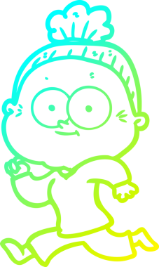 Bir insan tarafından çizilmiş, mutlu, yaşlı bir kadının çizimi.