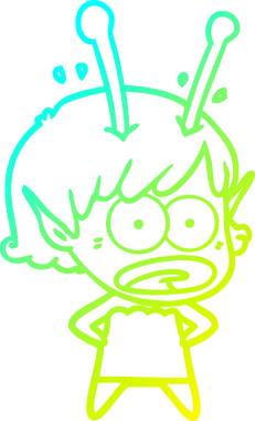 Bir çizgi film karakteri, bir insan tarafından çizilmiş soğuk gradyan çizimi.