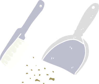 Bir insan tarafından çizilen faraş ve fırçanın düz renk çizimi