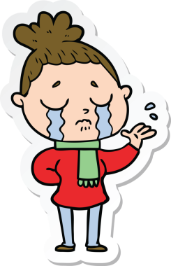 Bir insan tarafından çizilmiş ağlayan bir karikatür çıkartması.