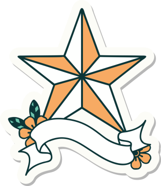 Bir insan tarafından çizilmiş bir yıldızın pankartına sahip dövme stili.