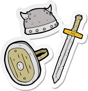 Bir insan tarafından çizilmiş ortaçağ savaşçı nesnelerinin çıkartması.