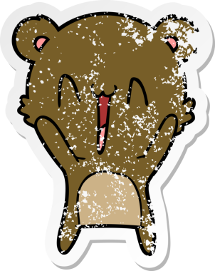 Bir insan tarafından çizilmiş mutlu ayı karikatürünün sıkıntılı çıkartması.