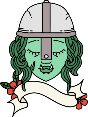 Retro Dövme Biçimli Ork savaşçı yüzü bir insan tarafından çizilmiş