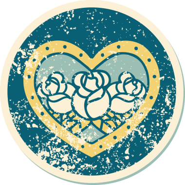 Bir insan tarafından çizilmiş kalp ve çiçeklerin sembolik depresif dövme şekli