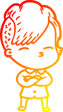 Bir insan tarafından çizilmiş çizgi film karakteri şaşı bir kızın sıcak çizgi çizimi