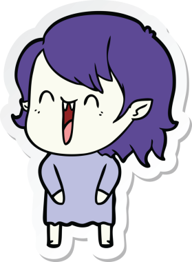 Bir insan tarafından çizilmiş şirin, mutlu bir vampir kızın çıkartması.