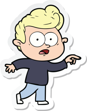 Bir insan tarafından çizilmiş, dik dik bakan bir çizgi film çıkartması.