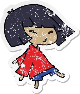 Bir insan tarafından çizilmiş sevimli bir kawai kızının sıkıntılı karikatür çizimi