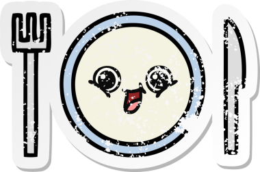 Bir insan tarafından çizilmiş tatlı bir yemek tabağının sıkıntılı çıkartması.