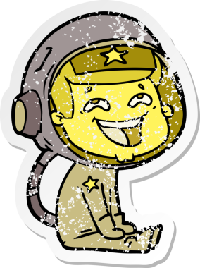 Bir insan tarafından çizilmiş gülen astronot çizgi filminin sıkıntılı çıkartması.