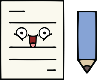 Bir insan tarafından çizilmiş bir test kağıdının sevimli karikatürü.