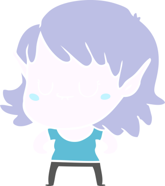 Bir insan tarafından çizilmiş mutlu düz renkli çizgi film elf kızı