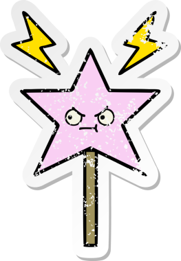 Bir insan tarafından çizilmiş sevimli bir çizgi film sihirli değneğinin sıkıntılı çıkartması.