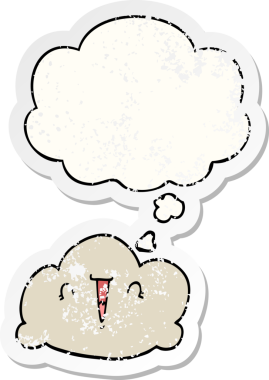 Düşünce baloncuklu karikatür bulutu bir insan tarafından çizilmiş yıpranmış bir çıkartma gibi.