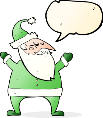 Bir insan tarafından çizilmiş konuşma balonlu Noel Baba çizgi filmi.