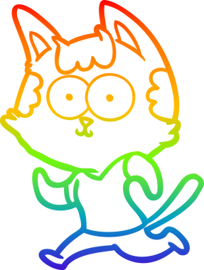 Gökkuşağı gradyan çizimi mutlu çizgi film kedisi bir insan tarafından çizilmiş.