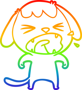 Gökkuşağı gradyan çizimi. Bir insan tarafından çizilmiş şirin bir köpek çizimi.