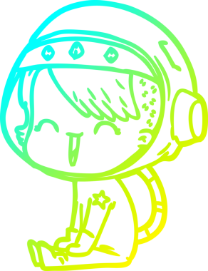 Bir insan tarafından çizilmiş mutlu bir uzay kızının soğuk çizgi çizimi.