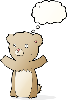 Bir insan tarafından çizilmiş düşünce balonlu oyuncak ayı.