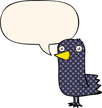 Bir insan tarafından çizilmiş çizgi roman tarzında konuşma baloncuğu olan çizgi film kuşu.