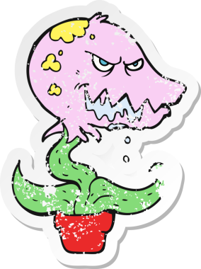 Bir insan tarafından çizilmiş bir karikatür canavar bitkisinin gerilimli etiketi.