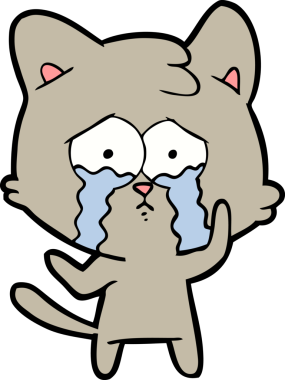 Bir insan tarafından çizilmiş ağlayan kedi çizgi filmi.