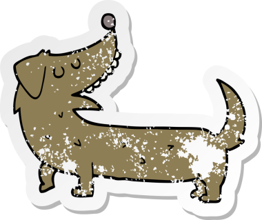 Bir insan tarafından çizilmiş bir karikatür köpeğinin sıkıntılı çıkartması.