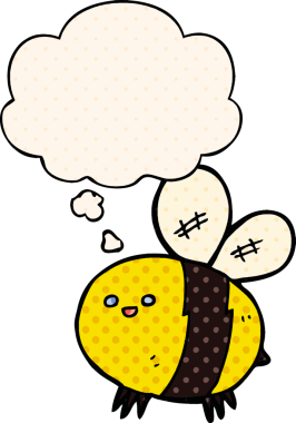 Bir insan tarafından çizilmiş çizgi roman şeklinde düşünce baloncuğu olan çizgi film arısı.